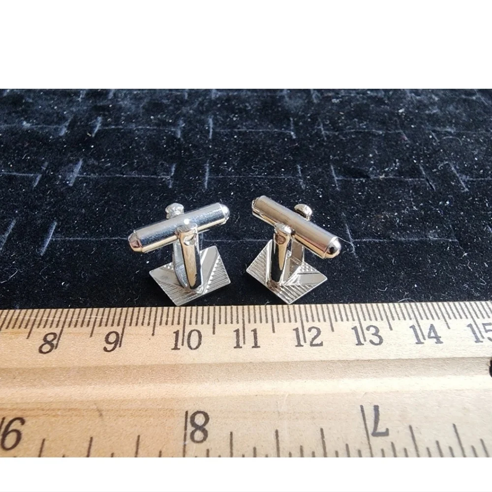 Vintage Cufflink Set Silver Tone Flying V Used